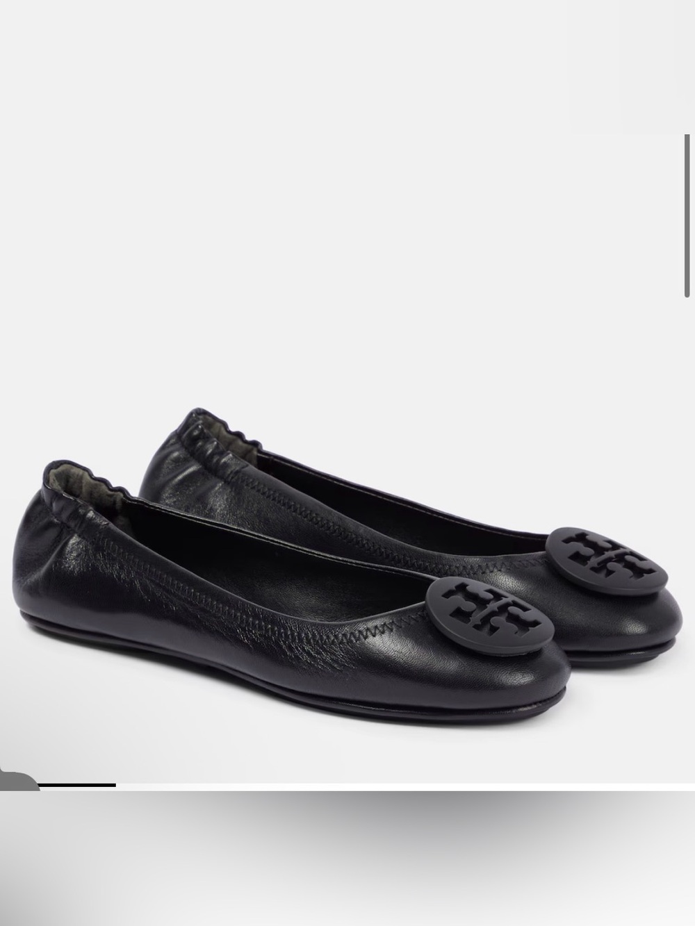 Tory Burch Minnie Black Leather Logo Ballet Flats